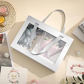 JINGUAN Silver Gift Box with Window, Clear Magnetic Gift Box for Present, Bridesmaid Proposal Box (11x8x3.2 Inches)