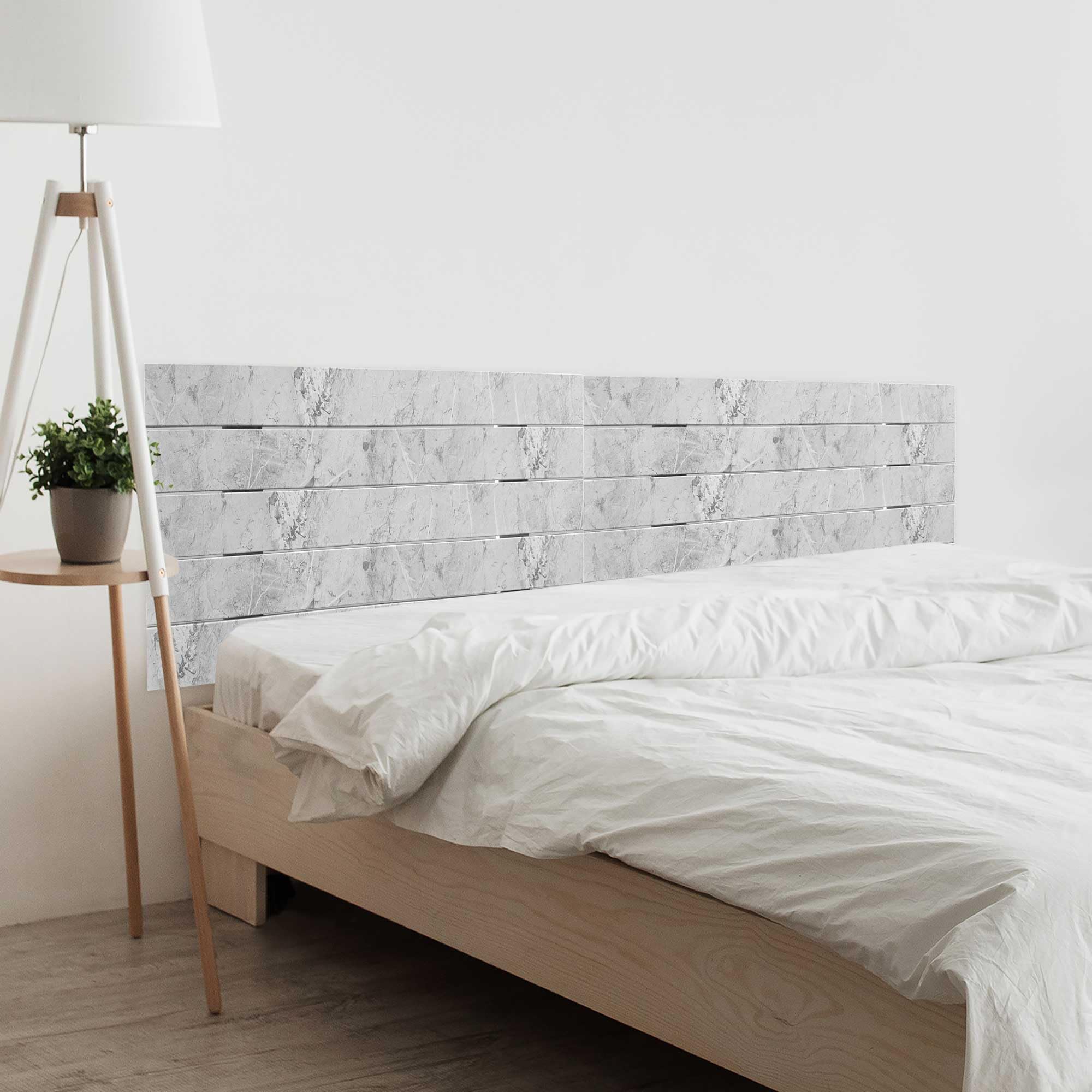 DHOME Cabecero de Madera reciclada DM Estilo Palet Horizontal Cama Palets Herrajes incluidos (220cm Dual, Acabado Mármol)