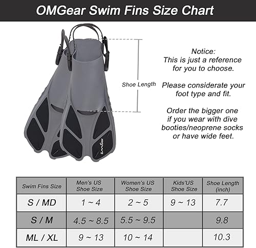 Miniatura 6 de OMGear Juego de máscara de esnórquel con aletas, equipo de esnórquel para adultos, máscara de buceo de silicona, esnórquel seco, aletas cortas de