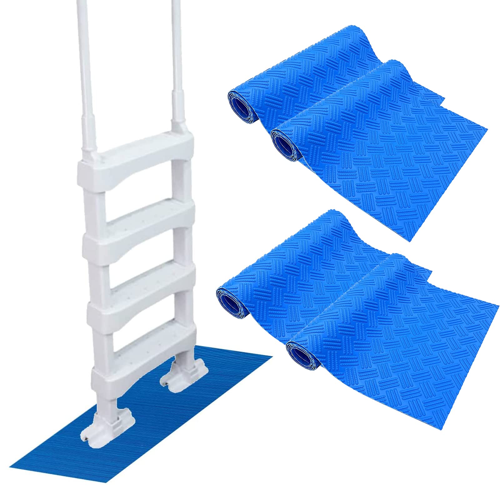 4PCS Swimming Pool Ladder Mat - Protective Pool Ladder Pad Step Mat with Non-Slip Texture, Blue Medium 36 inch X 9 inch