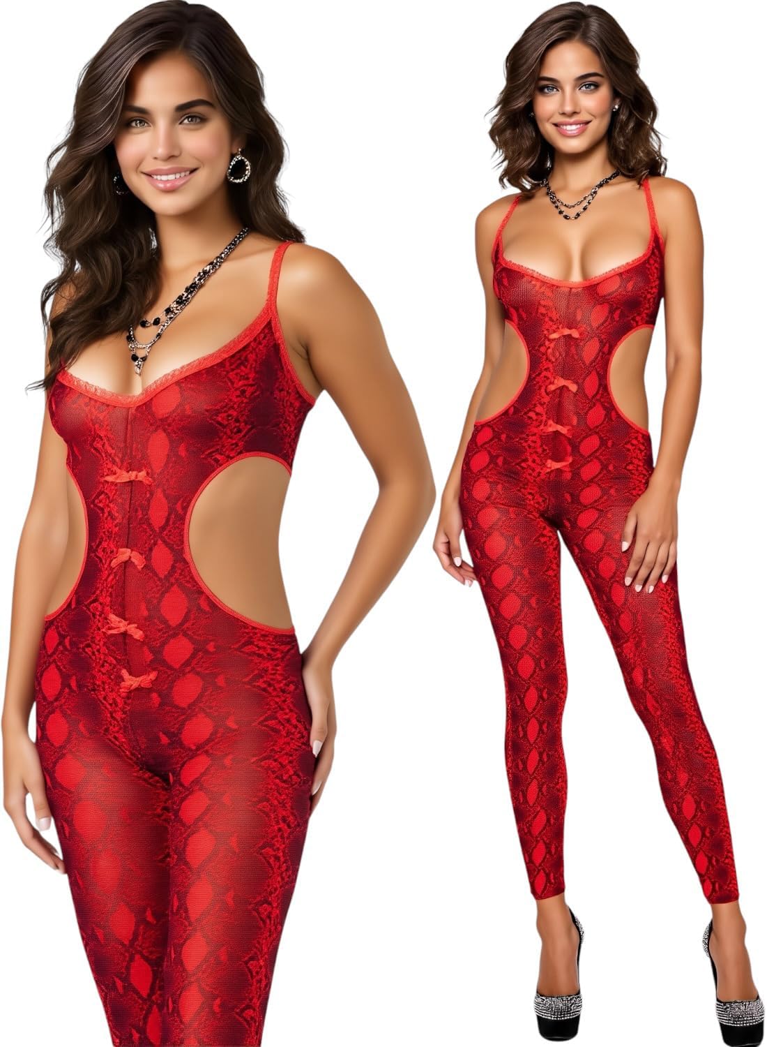 ToBeInStyle Women’s Assorted Bodystocking Sheer Opaque or Fishnet Crotchless Lingerie Bodysuit