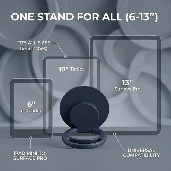 Universal Tablet Stand, Back Mounted Handheld Stand, Rotates 360 Degrees, Adjusts Multiple Angles for iPad/Galaxy Tab and All 7-11 Tablets (Blue)