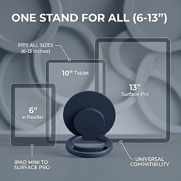 Universal Tablet Stand, Back Mounted Handheld Stand, Rotates 360 Degrees, Adjusts Multiple Angles for iPad/Galaxy Tab and All 7-11 Tablets (Blue)