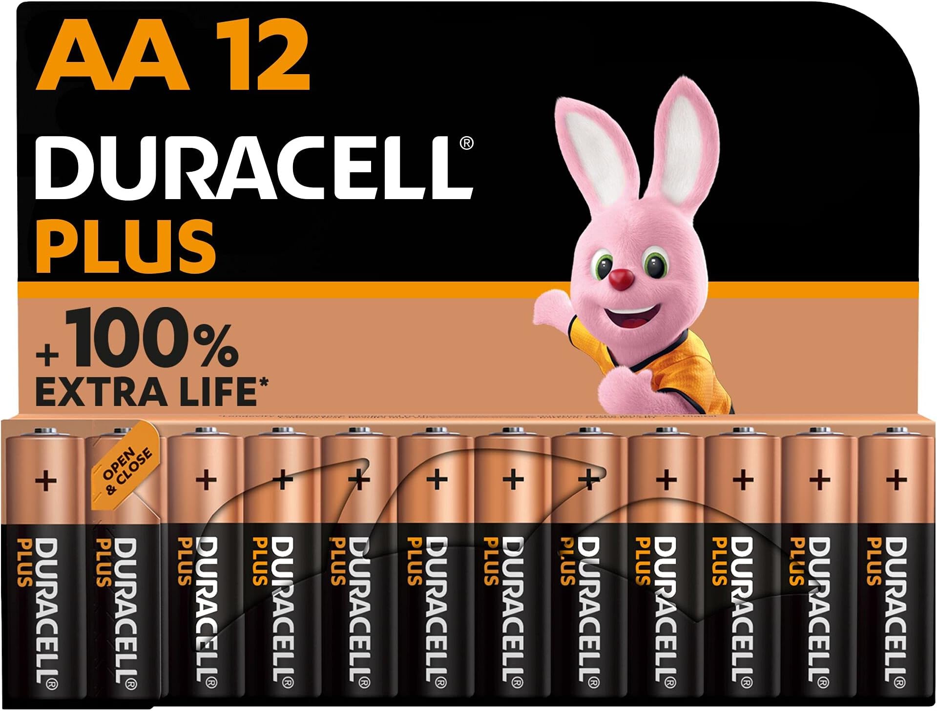 Duracell Plus AA Batteries (12 Pack) - Alkaline 1.5V - Up To 100% Extra Life - Reliability For Everyday Devices - 0% Plastic Packaging - 10 Year Storage - LR6 MN1500