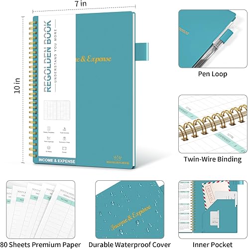 Miniatura 9 de Regolden-Book Rastreador de ingresos y gastos, libro de contabilidad contable para pequeñas empresas, cuaderno de registro de contabilidad con