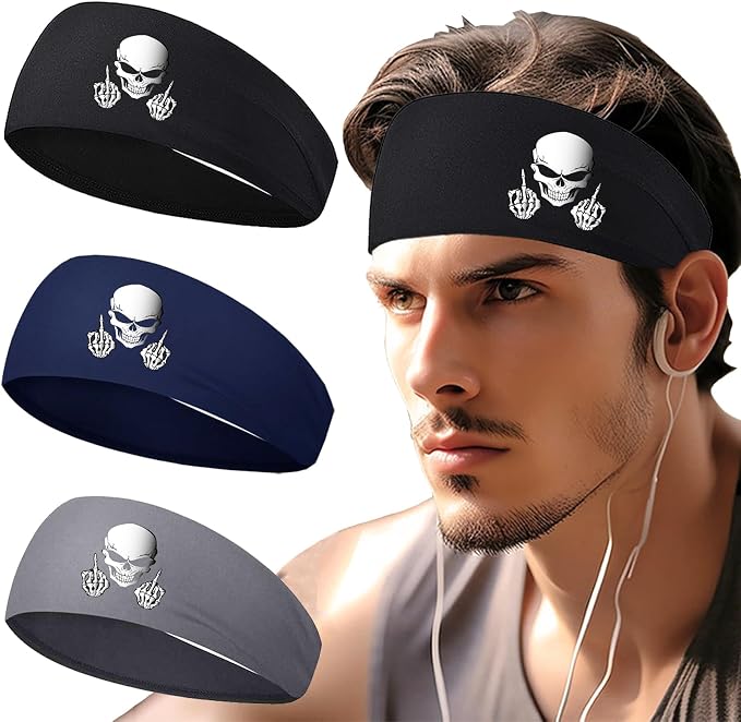 3pcs Sweat Bands Headbands Men Sport Headbands for Men Sweatbands Workout Headbands Women Cooling Skull Running Head Sweat Bands