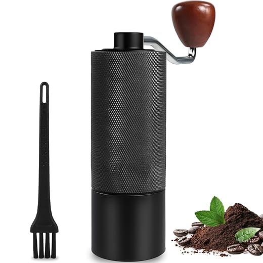 Manual Coffee Grinder Non-Detachable Stainless Steel Conical Burr Aluminum Coffee Bean Grinder with 25 Grinding Settings Cleaning Brush Grindable Espresso Moka Pot French Press for Camping Black