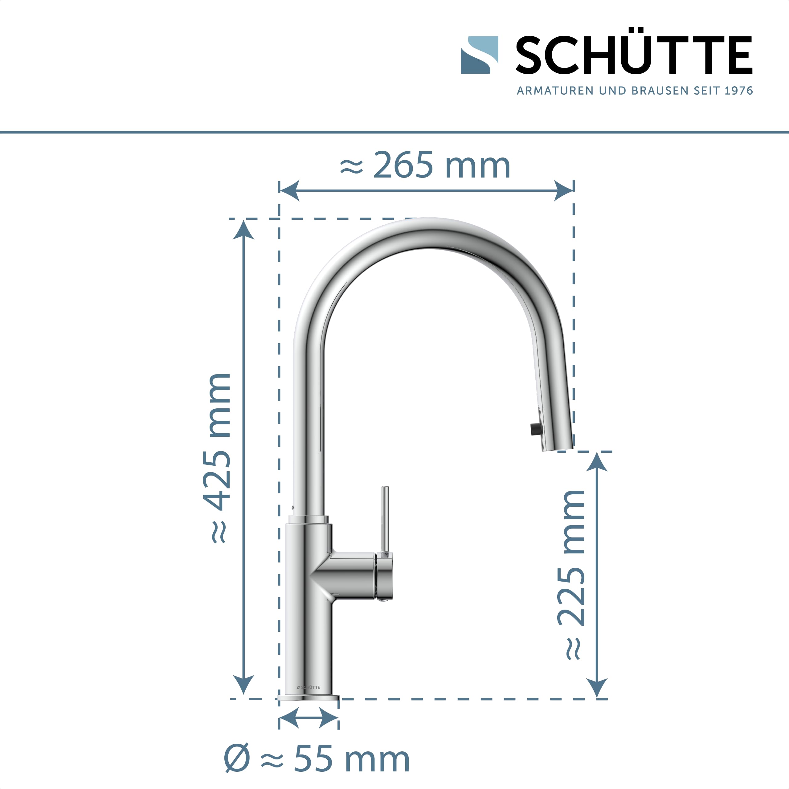 SCHÜTTE Blackpool 79516 - Grifo de cocina con alcachofa extraíble, 360 grados, grifo mezclador monomando para fregadero con alcachofa extensible en cromo