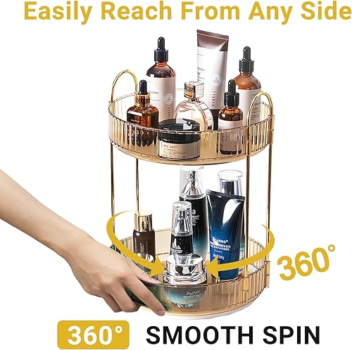 Miniatura 15 de Organizador de maquillaje giratorio de 360 grados para tocador, organizadores de cuidado de la piel de 2 niveles de gran capacidad, organizador