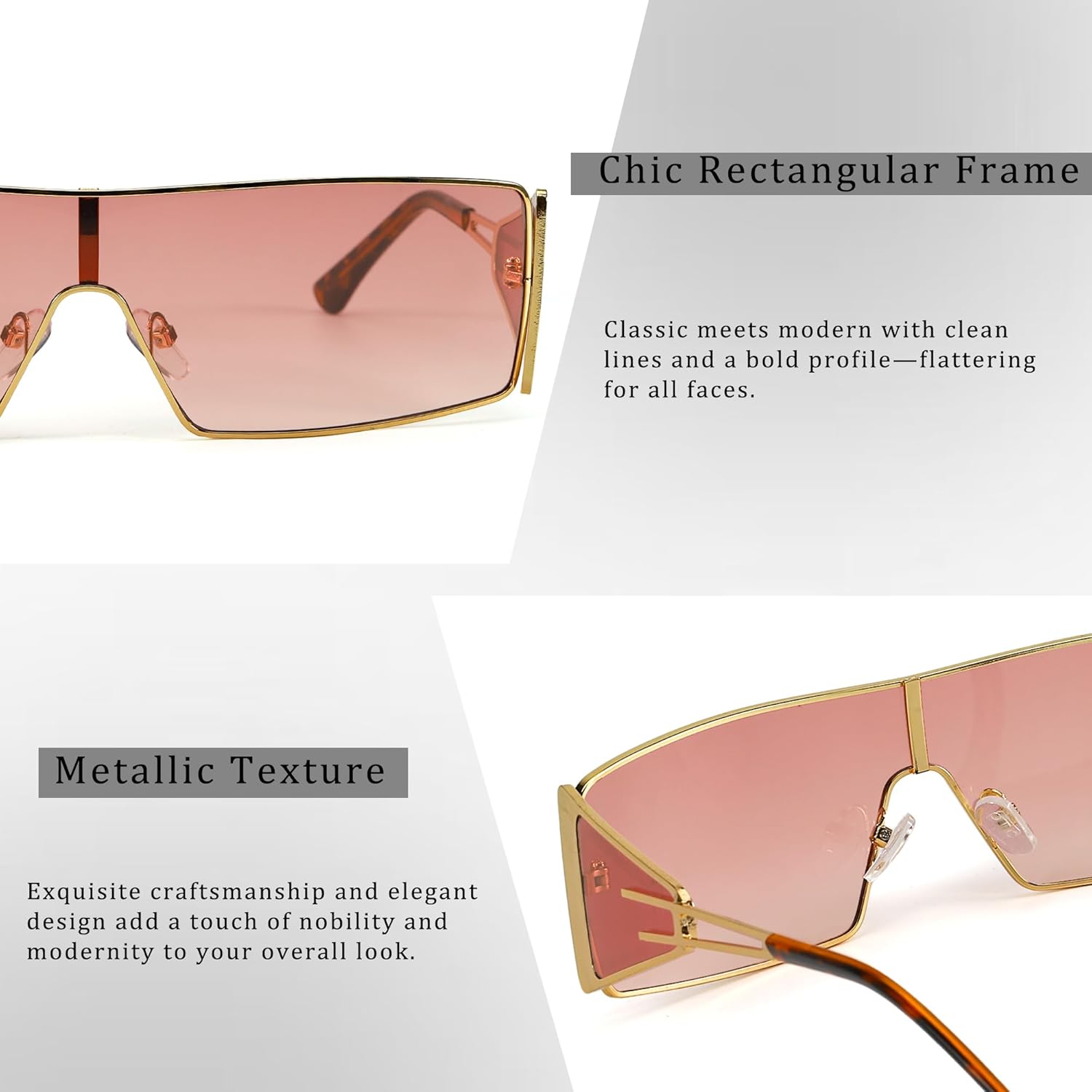 FancyPink Y2K Sunglasses for Women- Retro Rectangular Wrap Around Eyewear-2000S Non-polarized Metal Frame - Image 5