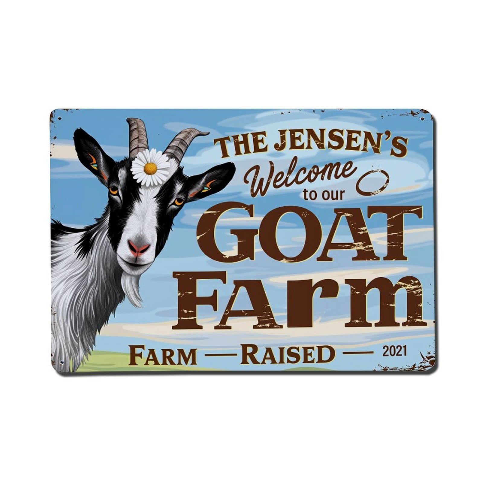 Enderetf Vintage Goat Farm Welcome Sign Pattern Tin Sign Metal Poster, Home Bar Garage Man Cave Cafe Indoor & Outdoor Wall Decoration 8X12inches