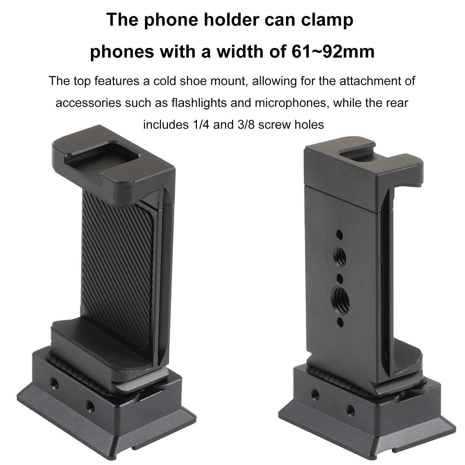 Supporto per Telefono, Morsetto per Telefono in Metallo per RS2 RSC2 RS3 RS4 RS4 Pro Mini Stabilizzatore con Slitta Fredda e Fori Filettati 1/4 3/8, per Smartphone da 61-92 Mm