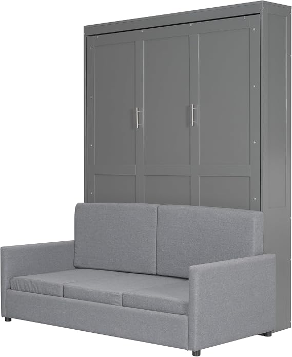 Queen Size Murphy Bed, Wall Bed with Sofa, Muti-Functional Designed for Guest Room Home Office (Gray, Queen)