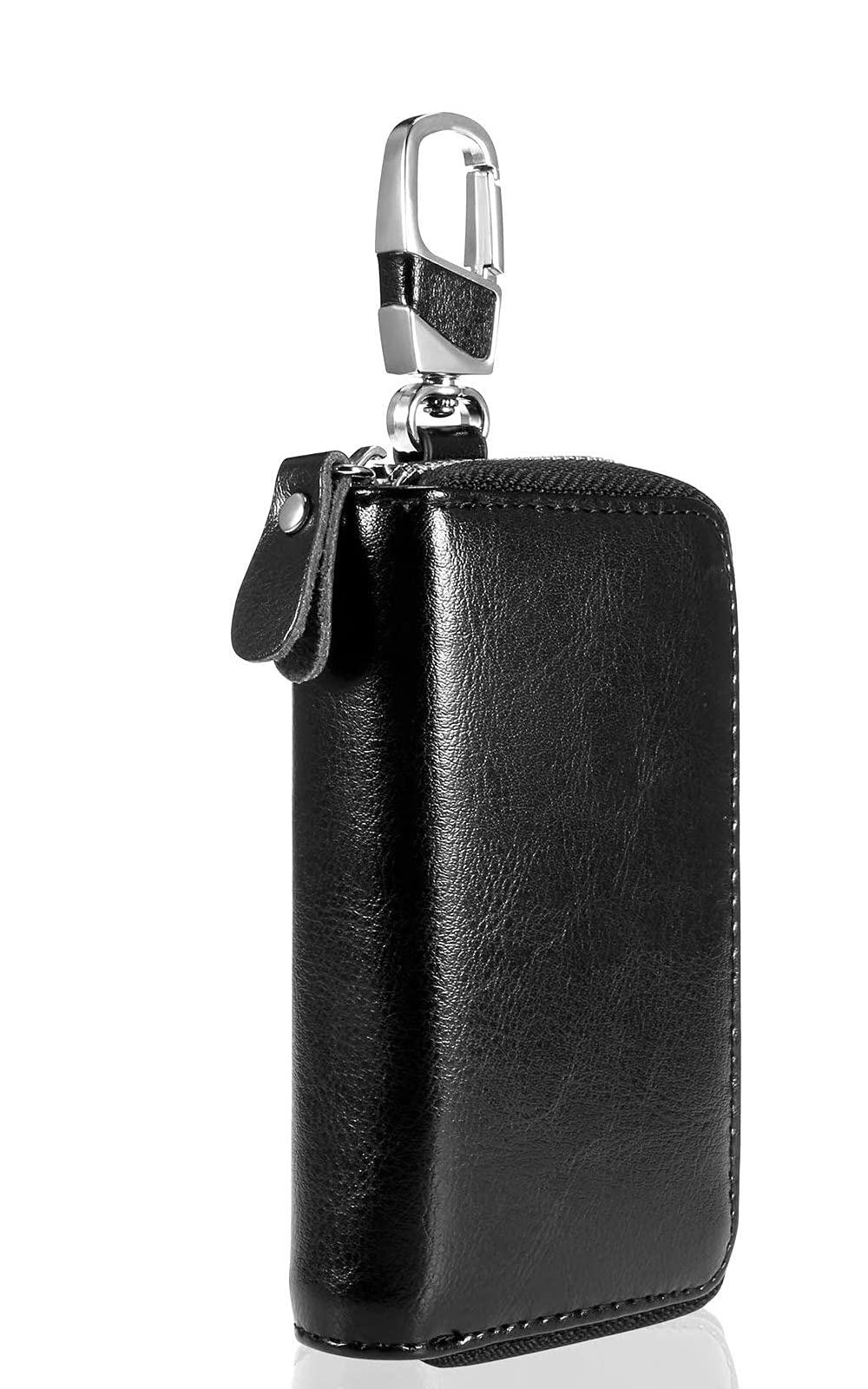 Etuis Porte Clés Cuir, Pochette Porte Clef Cuir Porte-Clé Voiture Porte-monnaie Sac à poche Sécurité Multifonctionnel Fermeture Éclair Classique Casual, avec 12 crochet Clip