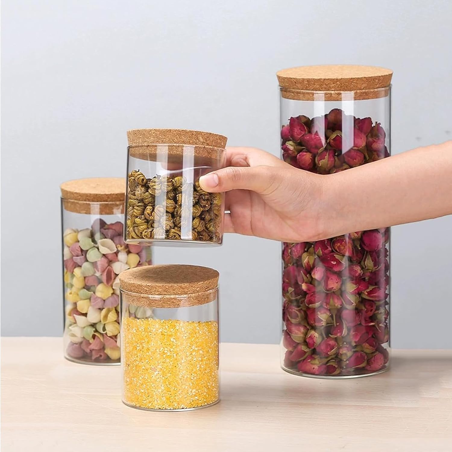 Airtight Glass Storage Containers with cork Lid, for Kitchen Pantry Organization and Storage jar��Ideal for Coffee Beans Snacks Flour Cereal Sugar Tea 16oz. (Circular 3.9 * 3.3in*2pcs) - Image 8
