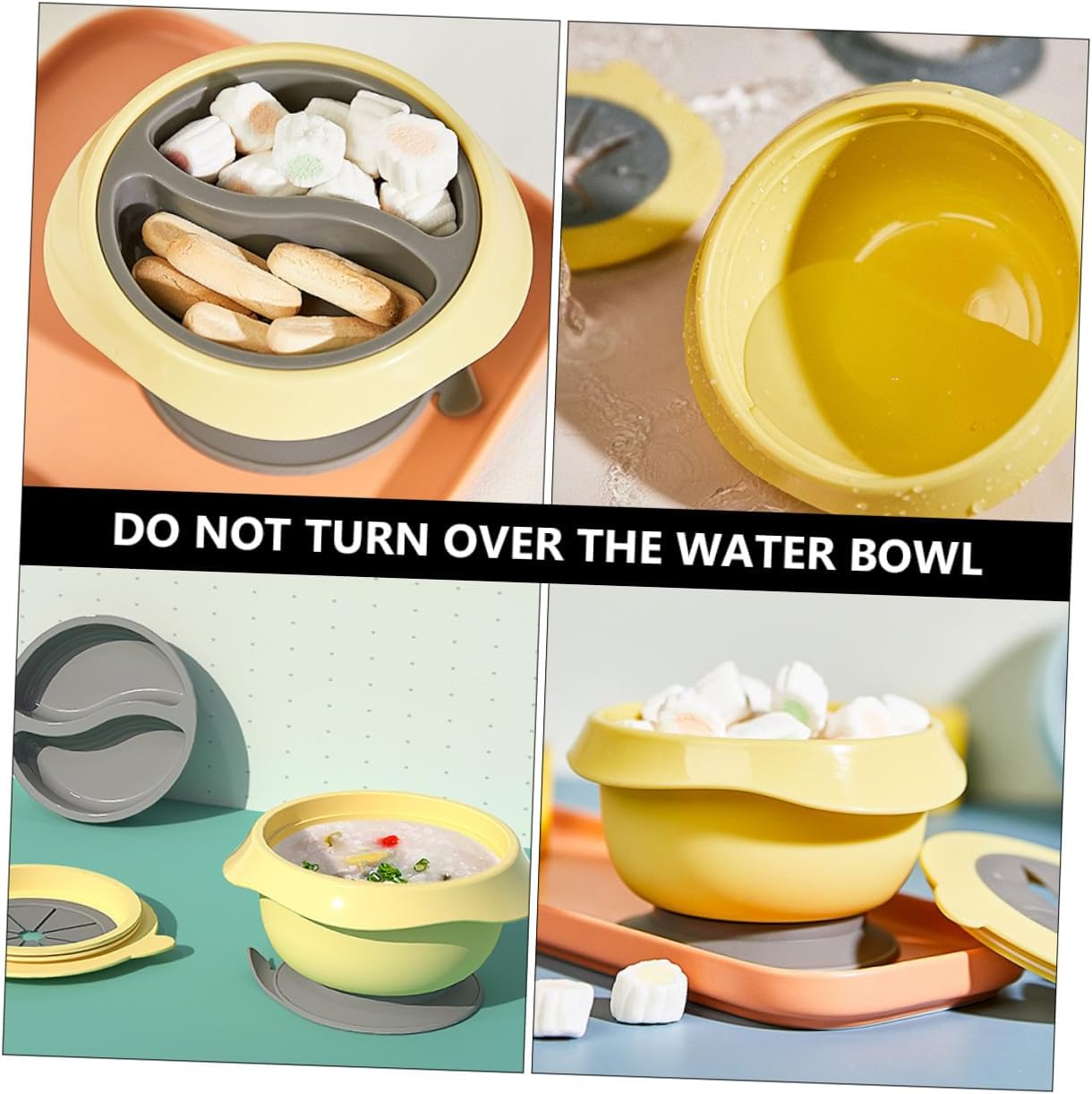 Mikinona Portable Suction Bowl with Detachable Suction Cup Food-grade Tableware Leak-resistant and Easy to Clean for Safe Odorless Material in Yellow