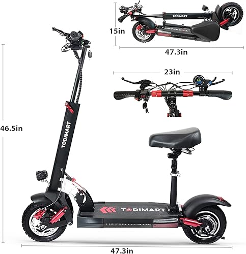 Miniatura 6 de Patinete eléctrico con asiento, scooter eléctrico para adultos, velocidad del motor de 800 W, 25 MPH y rango de 18 millas E-Scooter, neumáticos