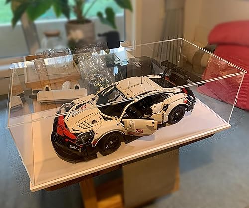 Miniatura 4 de Vitrina de acrílico transparente con base de madera blanca y plástico para Lego 42083 42096 42056, soporte de caja de protección a prueba de polvo