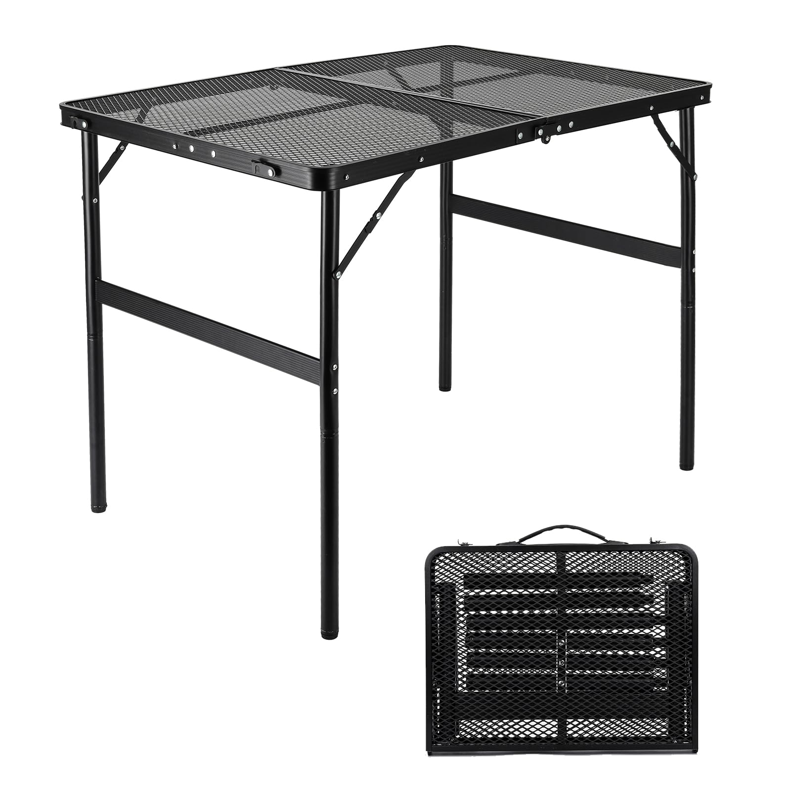 Photo 1 of Moosinily Camping Table 3Ft Grill Table with Carry Handle Adjustable Height Portable Table Mesh Top Folding Camp Table for Outdoor Indoor Beach BBQ Picnic Travel Barbecue Black 3 FT