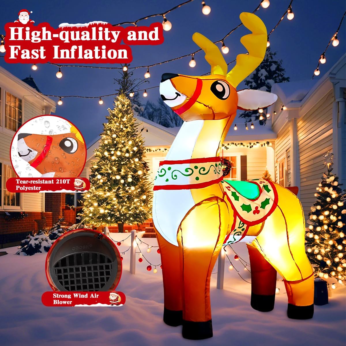 GOOSH 6 FT Christmas Inflatables Reindeer Outdoor Decorations Blow Up Yard Cute Deer with Built-in LEDs for Xmas Garden Lawn Indoor Party Decor