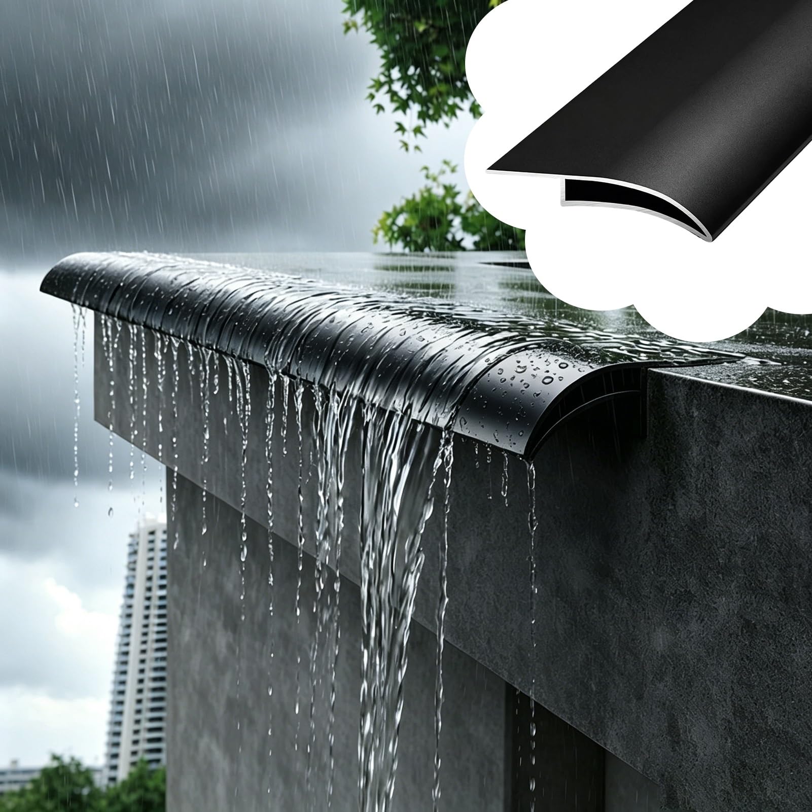 Viiguiy Black 2In Wide Outdoor Wall Edge Drip Strip For Flat Roofs Eaves, Aluminum Rain Diversion Profile, Stops Rainwater Backflow Eaves Drip Line Deflector(,L2.8m/9.2Ft)