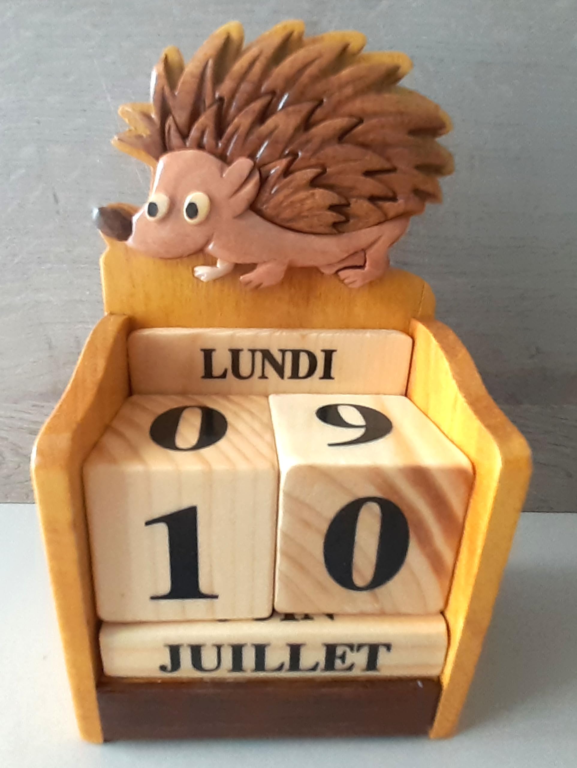 Calendrier Perpétuel en Bois, Design Hérisson, Affichage Jour et Mois en Français