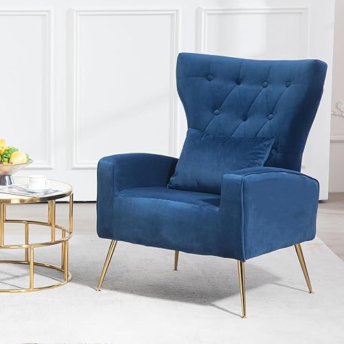 Miniatura 27 de Sillas modernas para sala de estar, sillón de terciopelo con almohada lumbar, sillas de dormitorio con respaldo alto, silla de tocador, silla de