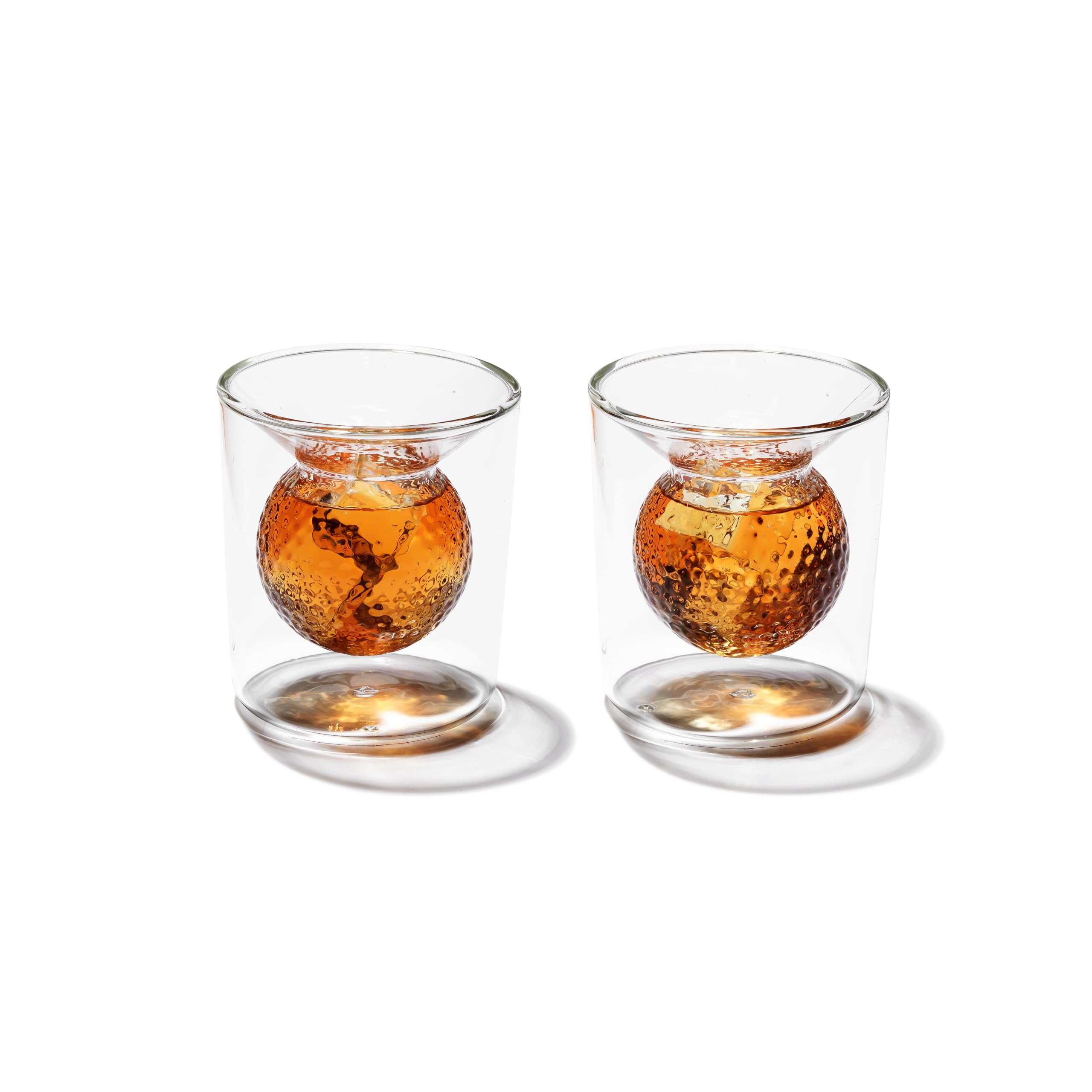 Shark Skinzz Golf Whiskey Glass Set of 2 | Double Wall Crystal Clear Glass | 5oz Golf Themed Whiskey Cups | Perfect Golf Gift
