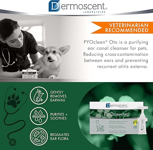 Miniatura 7 de Dermoscent Pyoclean OTO - Limpiador de oídos para perros, gotas para detener el temblor de la cabeza, picazón y orejas cerosas, no tóxico, solución