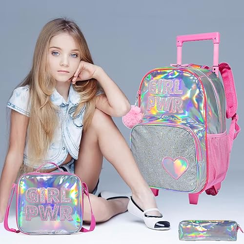 Miniatura 3 de Egchescebo Kids Love - Mochila con ruedas para niñas, niñas, niños, maletas para niños, equipaje, lonchera con ruedas, bolsas escolares de 16