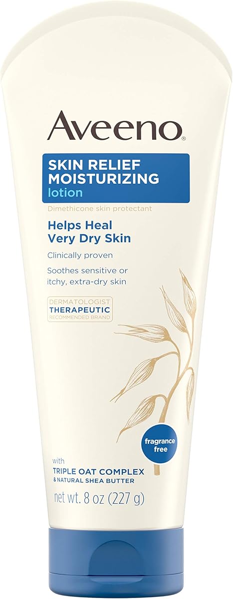 Skin Relief 24-Hour Moisturizing Lotion for Sensitive Skin with Natural Shea Butter & Triple Oat Complex, Unscented Therapeutic Lotion for Extra Dry, Itchy Skin, 8 fl. oz