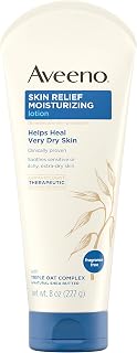 Aveeno Skin Relief 24-Hour Moisturizing Lotion for Sensitive Skin with Natural Shea Butter & Triple Oat Complex, Unscented Therapeutic Lotion for Extra Dry, Itchy Skin, 8 fl. oz