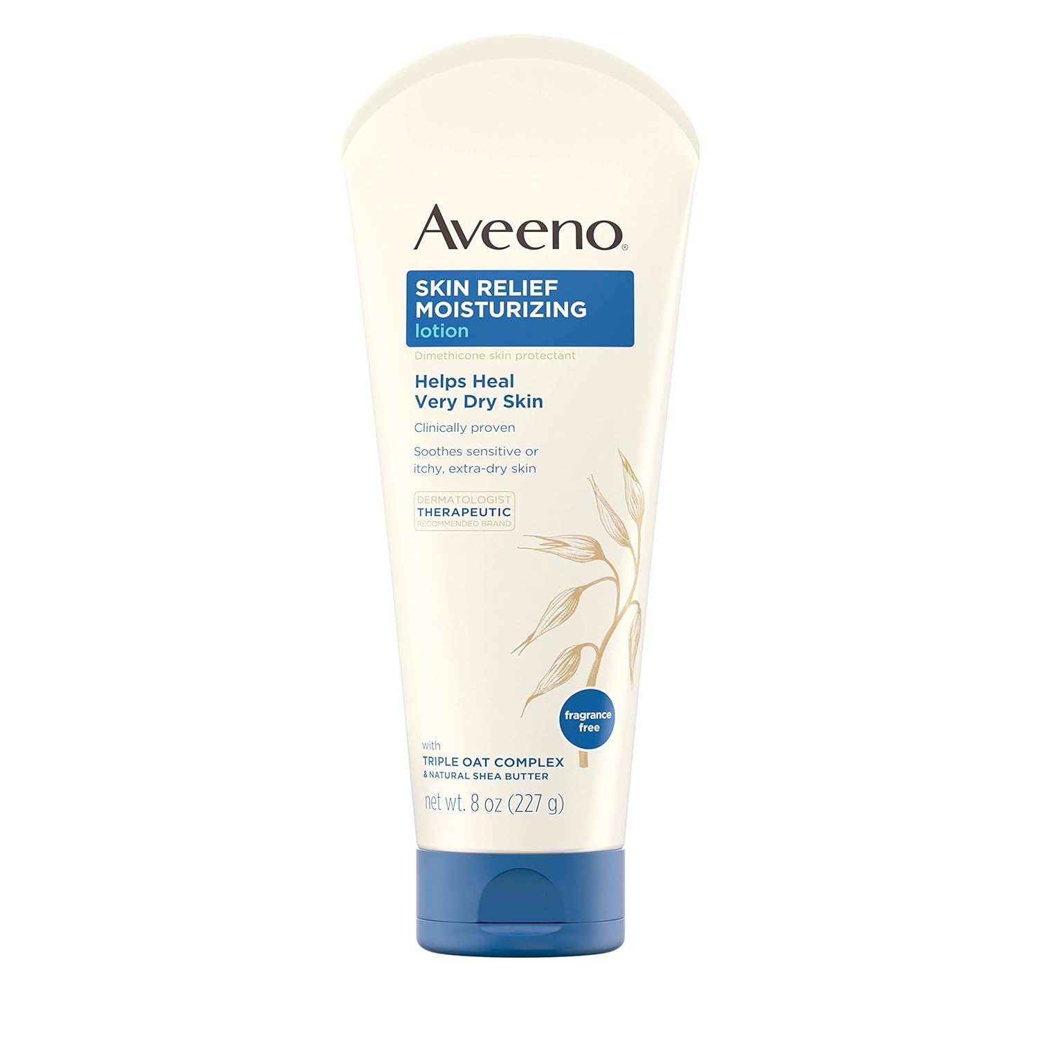 Johnson & Johnson Aveeno Skin Relief 24-Hour Moisturizing Lotion for Sensitive Skin with Natural Shea Butter & Triple Oat Complex, Unscented Therapeutic Lotion for Extra Dry, Itchy Skin, 8 fl. oz