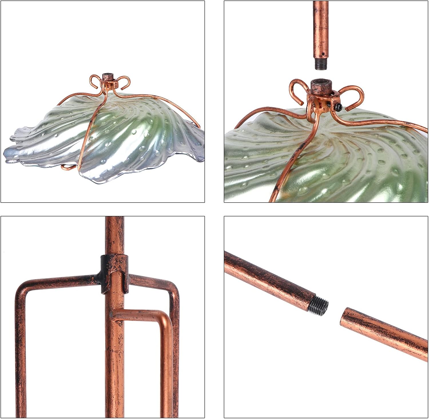 Glass Bird Bath Outdoor Birdbaths Garden Birdfeeder with Metal Stake Green(Height:26inch)