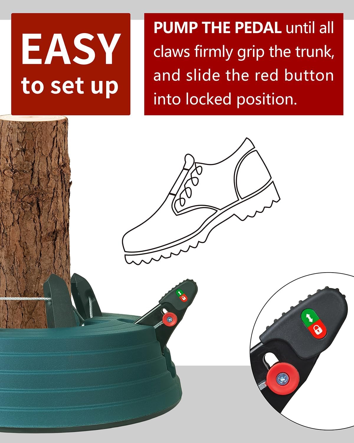 Leejec Christmas Tree Stand with Water Reservoir, Fast Clamped 6 Ft Real Tree with 5.1" Diameter, Water Level Indicator Equipped, No Assembly Required