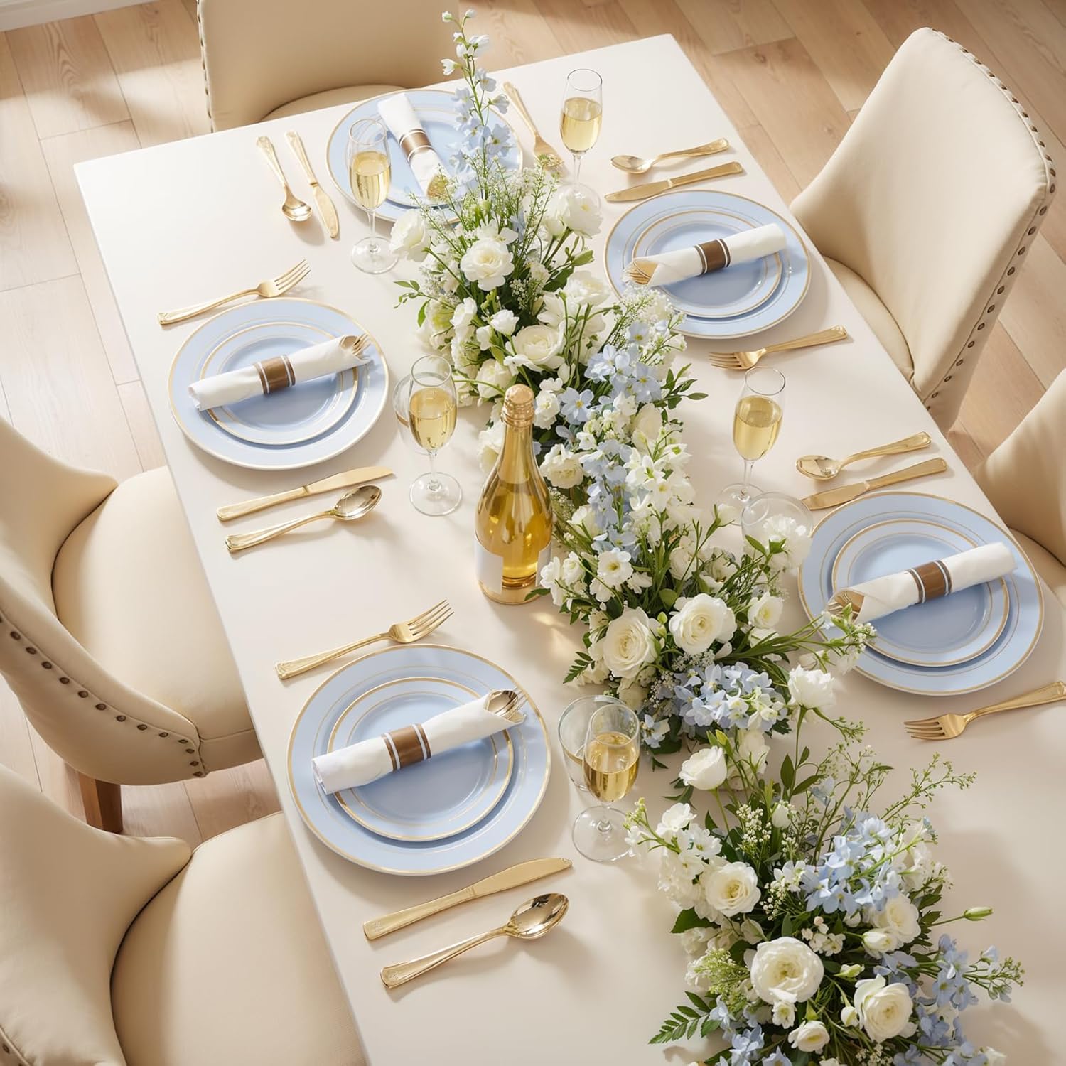 175PCS Blue Plates Disposable - Baby Blue Plastic Plates - 25Guests Plastic Dinnerware with Rolled Napkins for Wedding/Birthday/Baby Shower/Easter - Image 6