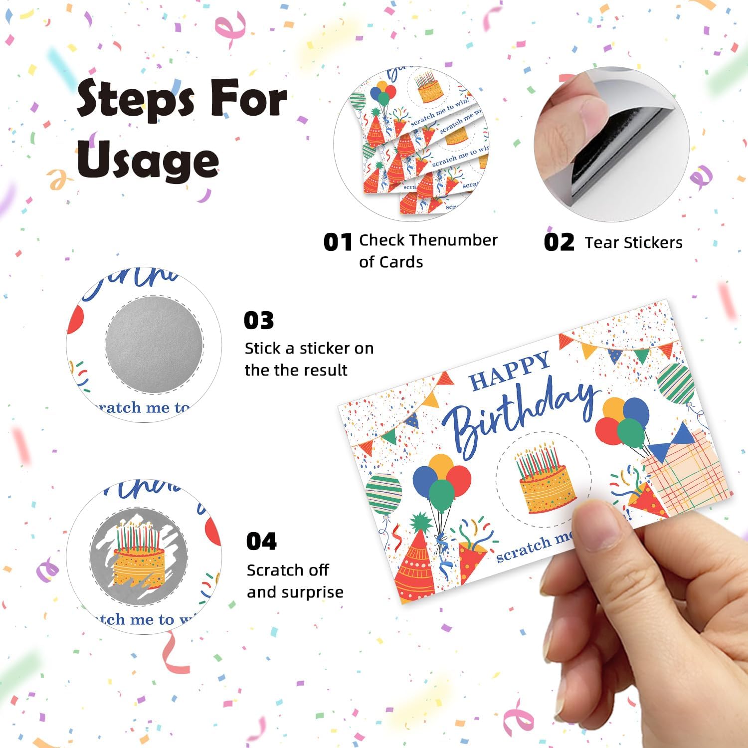 Happy Birthday Day Funny Party Game Scratch Off Cards 32Pcs, Colorful Balloons Holiday Event Raffle Tickets, Lottery Game for Group Activity, Party Supplies Game Card Baby Shower Wedding Engagement