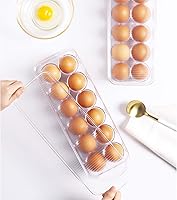 Vista 7 de JAMOR Caja de almacenamiento de huevos de 12 rejillas para refrigerador, bandeja para huevos con tapa, estante apilable para huevos, caja
