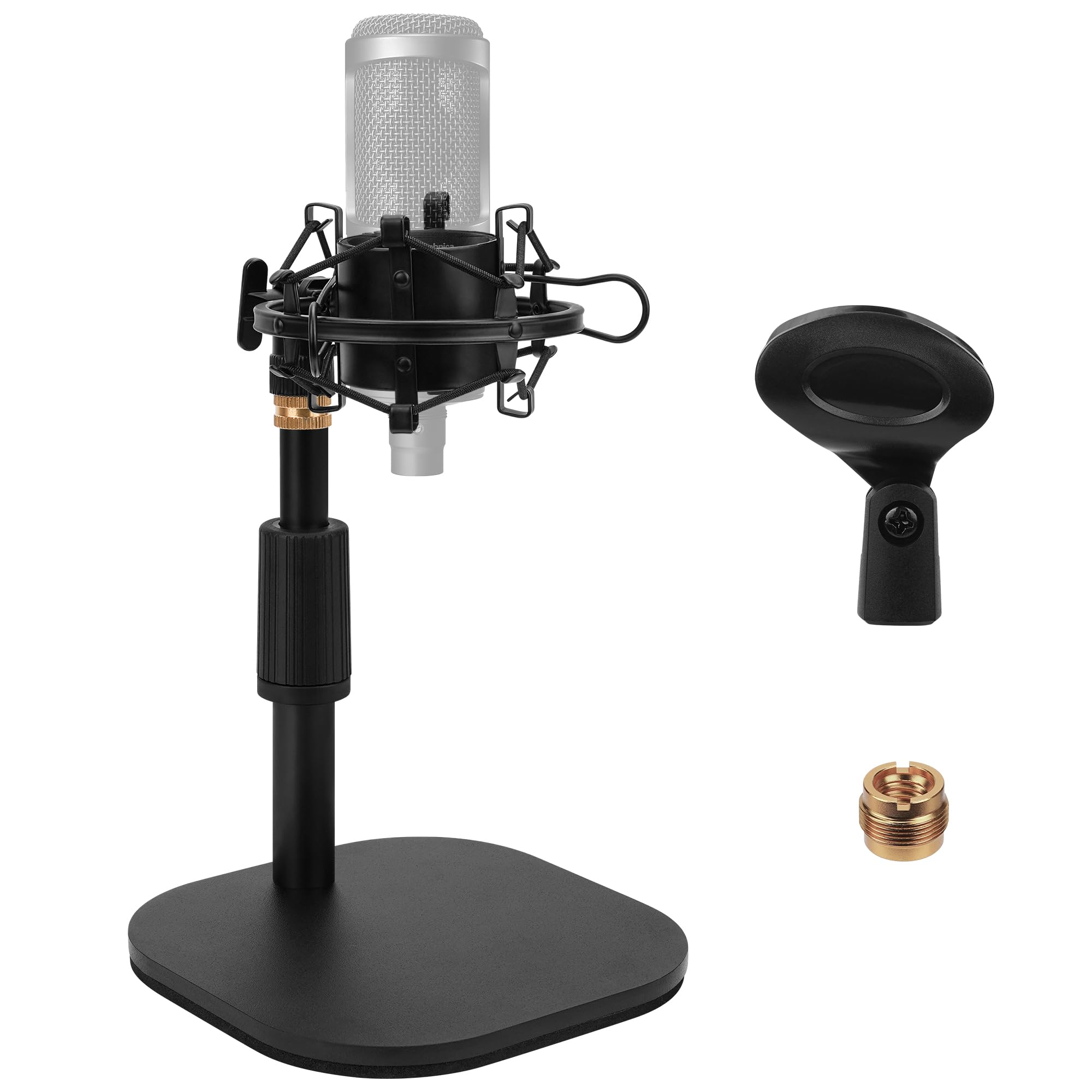 Geekria for Creators - Soporte telescópico para micrófono de mesa, soporte ajustable para micrófono de escritorio con base pesada, soporte de choque, clip de micrófono, compatible con ATH AT2020