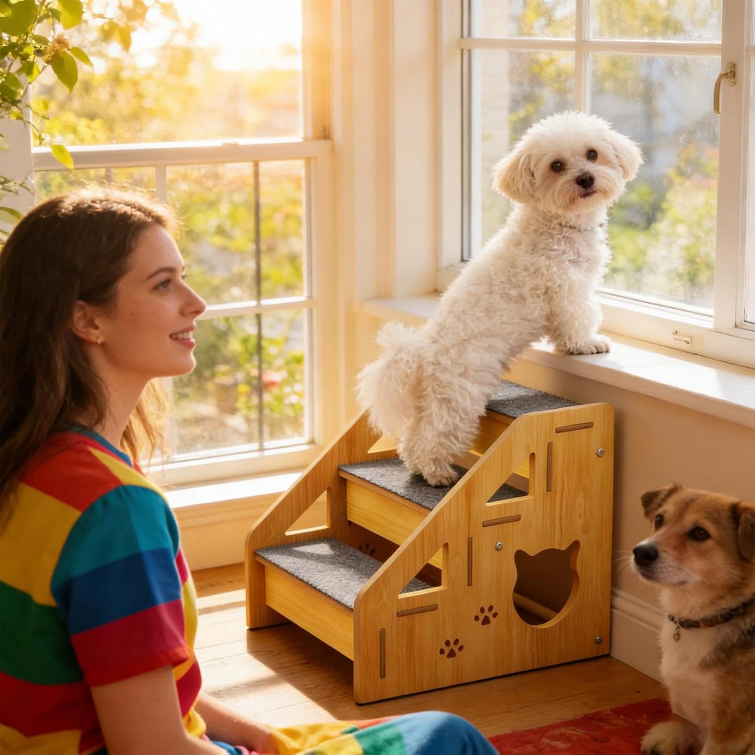Dog Stairs,Non-Slip Pet Ramp,3-Step Stairs for Dogs | for Small Elderly Puppy Sofa Apartment Balcony Terrace