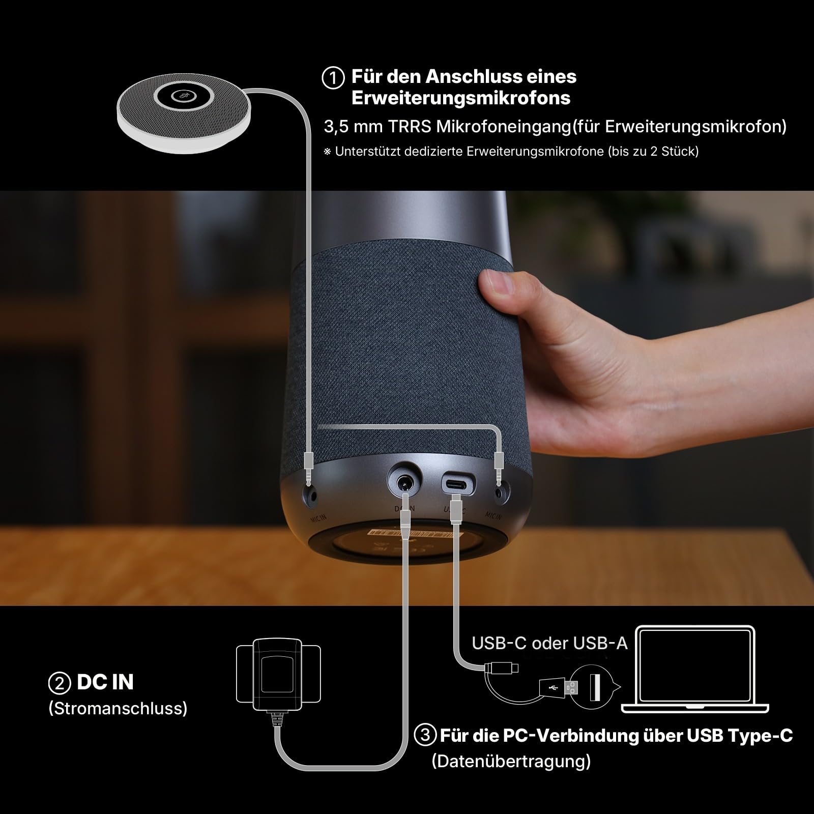 NEARITY 120 Max 4K FHD Videokonferenz Webcam mit Mikrofon und Lautsprecher, 8MP CMOS/120° Ultraweitwinkel/5X Zoom/Auto-Framing, Videokonferenzsystem mit Fernbedienung für Zoom/Teams/PC/Laptop/Desktop
