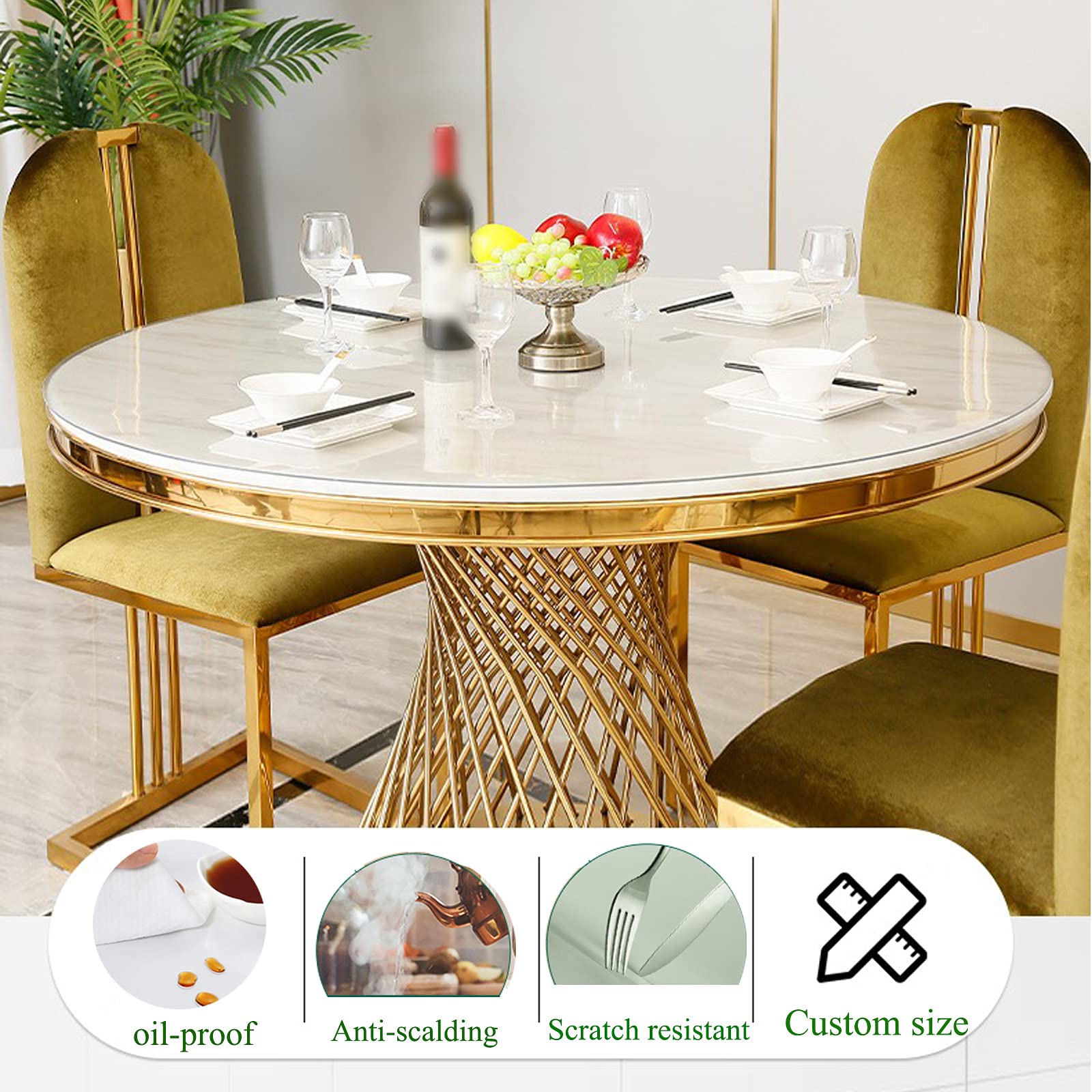 Mantel Transparente de Pvc Plástico Redondo,Cubierta de Mesa de Vidrio Suave Impermeable,Mantel Protector de Mesa de Comedor Interior,Espesor 1 mm,60-155 cm de Diámetro (Diameter 105cm/41.3inch)