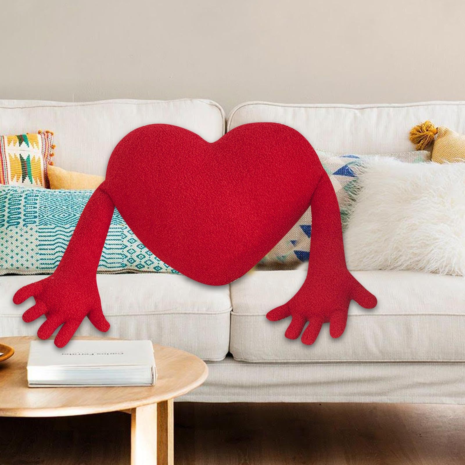 Cuscino A Forma Di Cuore In Peluche Con Bracci Abbracciabili – 50x40 Cm, Braccia Lunghe 1,3 M, Per Divano, Letto, Auto, Regalo San Valentino (Rosso) - 2