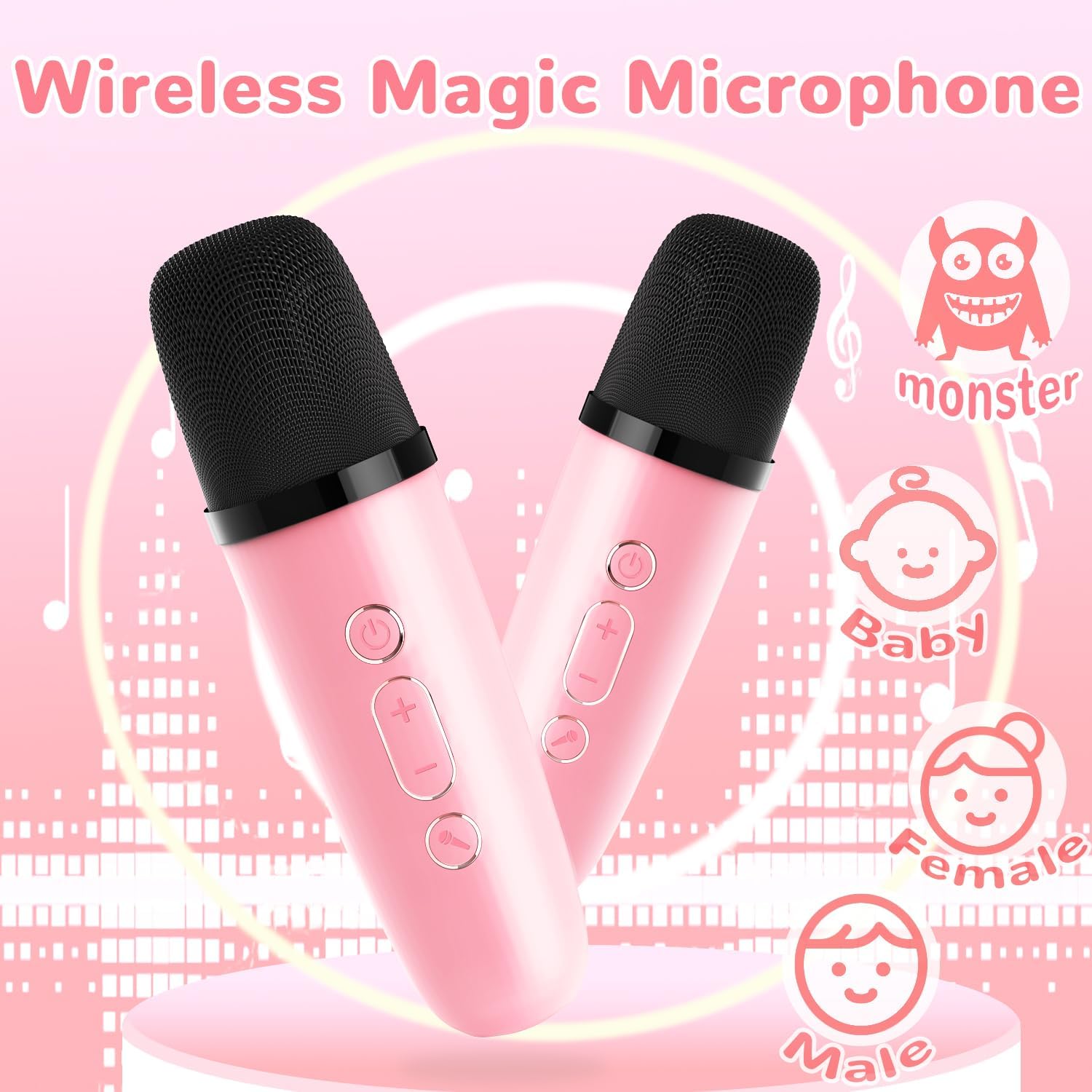 Mini Karaoke Machine for Toddlers - Birthday Gift for 3 4 5 6 7 8 9 10 11 12 Years Old Girls, Bluetooth Speaker Sets with 2 Wireless Microphones fits Family Fun Home Party Indoor&Outdoor, Pink image 2