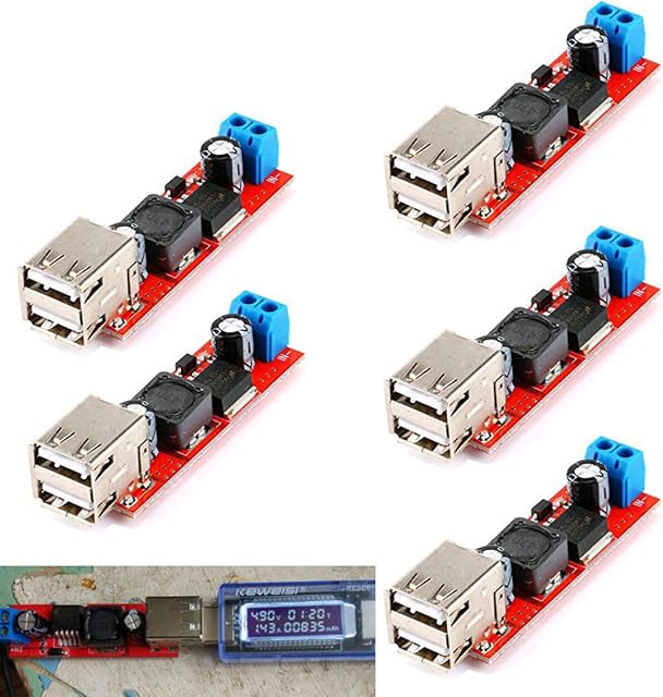 Youmile 5PACK Dual USB Step-Down Power Module LM2596 Double USB Step-down Converter Module DC 6V-40V To 5V 3A Double USB Charge DC-DC 9V/12V/24V/36V to 5V USB 3A