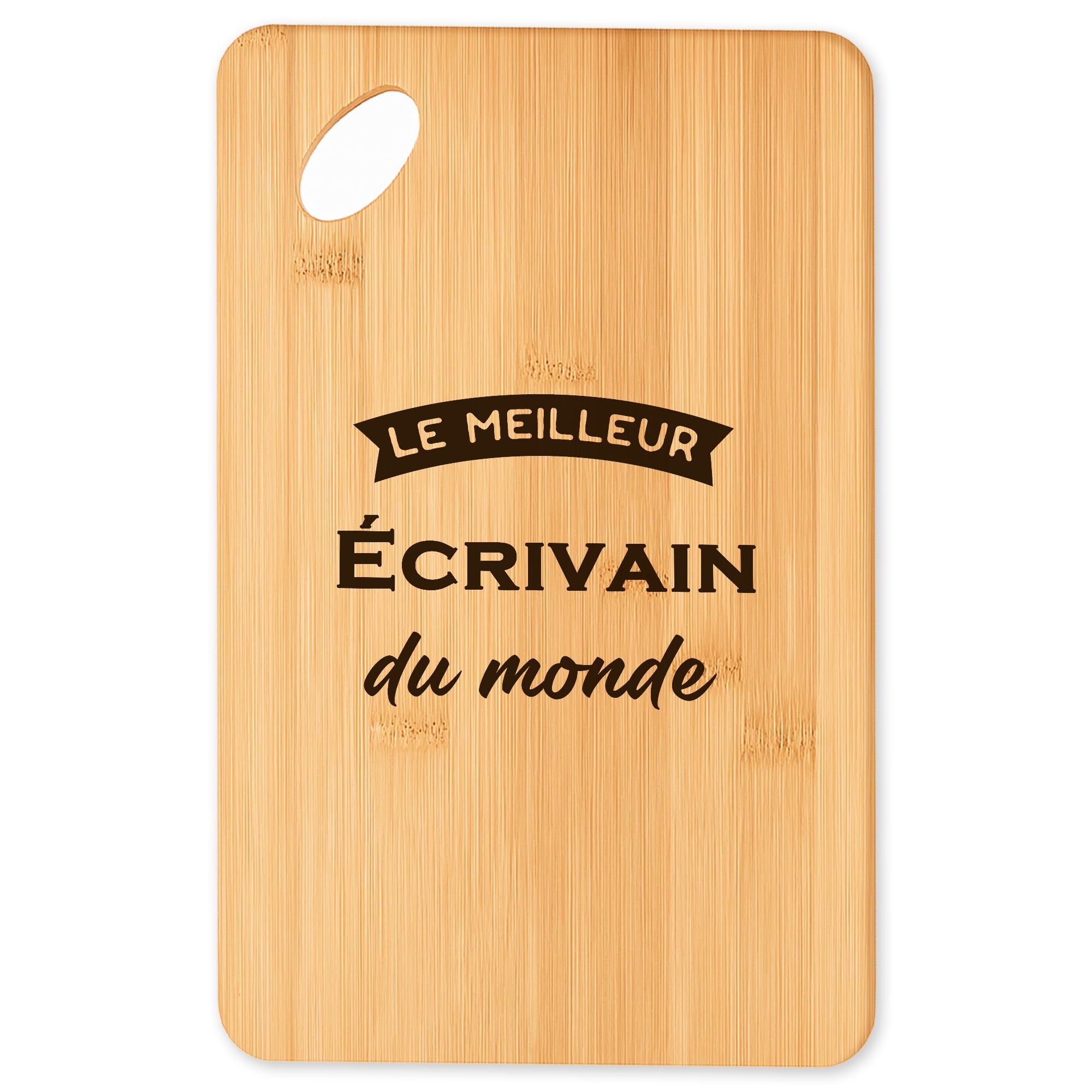 Planche à découper meilleur ecrivain du monde et plateau apéro en bambou pour cadeau cuisine