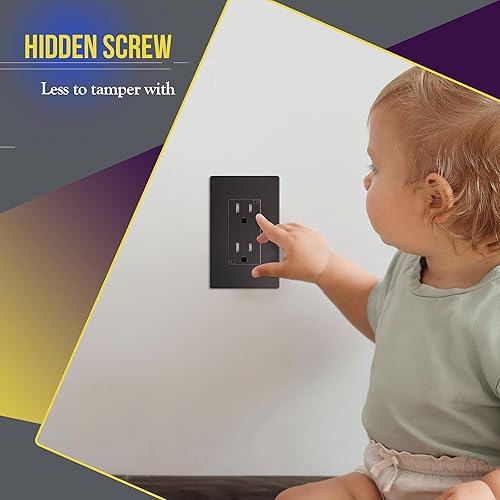 Miniatura 122 de ENERLITES SI8834-BK - Placa de pared decorativa sin tornillos, cubierta de enchufe segura, 4 entradas, 4.68 x 8.30 pulgadas (alto x largo), Negro