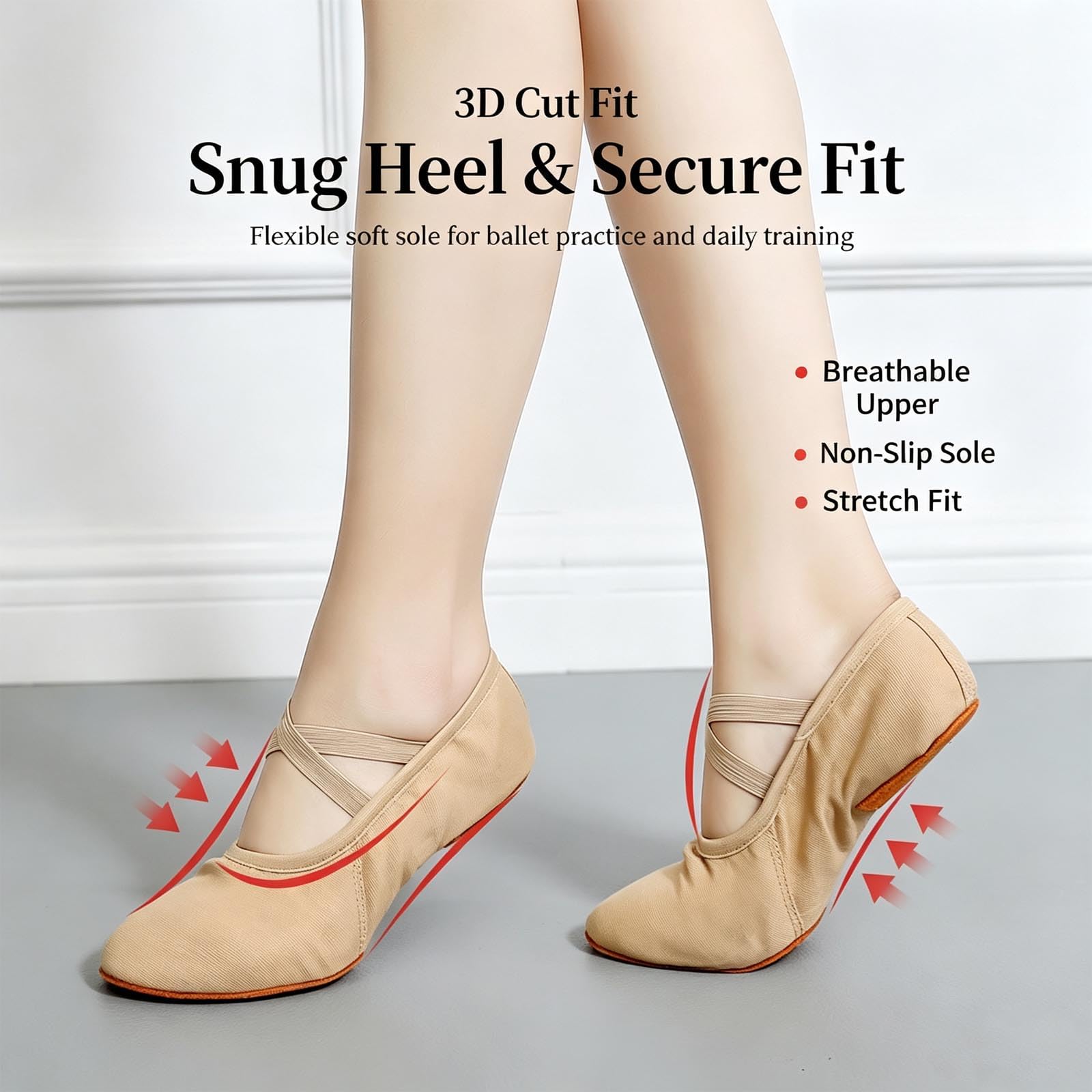 Ballettschuhe Damen Canvas Tanzschuhe Mit Ledersohle Ballettschläppchen, 42