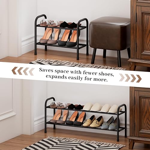 Miniatura 5 de Zapatero ampliable, zapatero pequeño de metal de 2 niveles, organizador de zapatos ajustable, estante de almacenamiento para armario, entrada, color