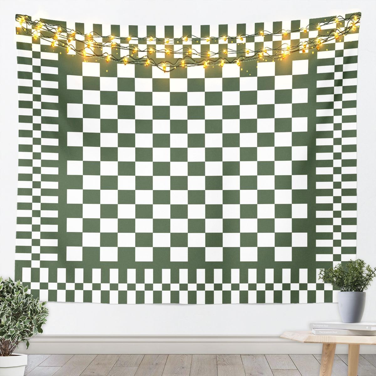 Feelyou Buffalo Checked Tapestry Grey Abstract Plaid Wall Art for Living Room Bedroom Grey White Grid Wall Hanging Blanket Stripe Line Home Decor Medium 59"x59" Luxury image 5